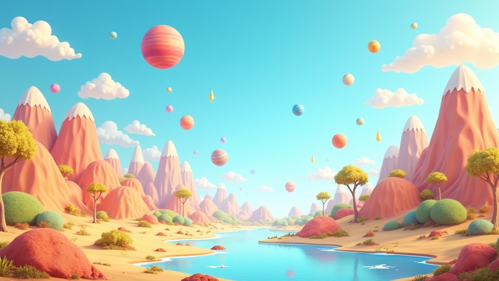 VR headset and colorful educational virtual world for kids